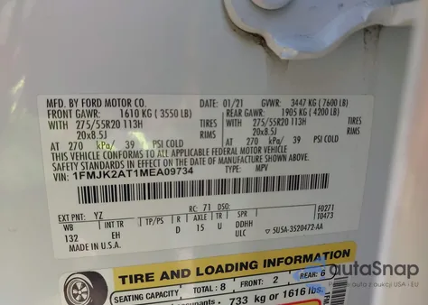 2021 Ford Expedition Max Limited Max from USA, damaged, VIN 1FMJK2AT1MEA09734